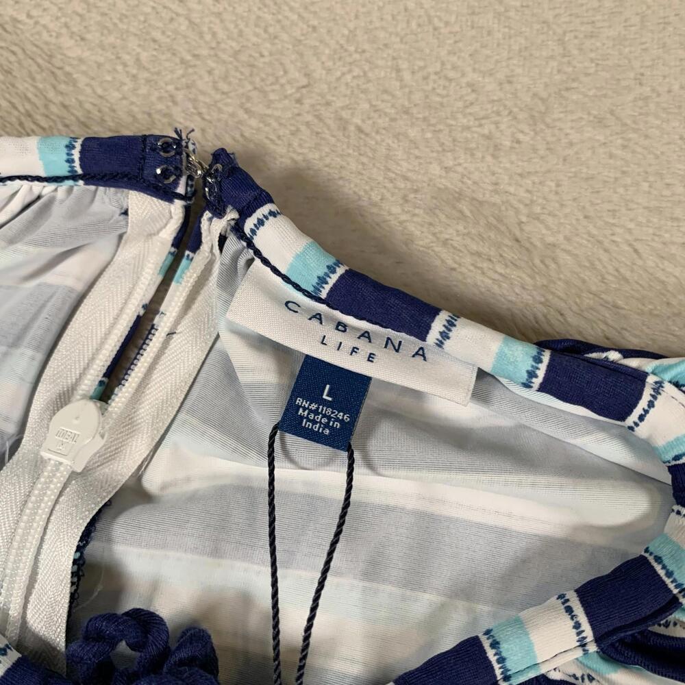 Cabana Life Romper Womens Large Blue White Striped Delray UPF 50+ Ruffle Sleeve‎ - Picture 4 of 10